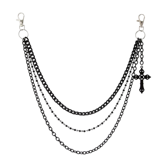 Black Triple Chain Cross Pants Chain