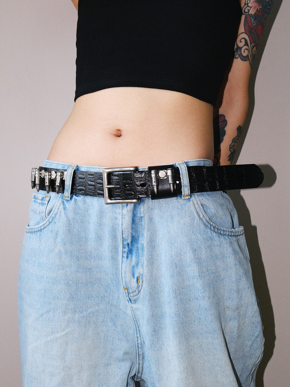 Western Cowboy Bullet Studded Leather Belt