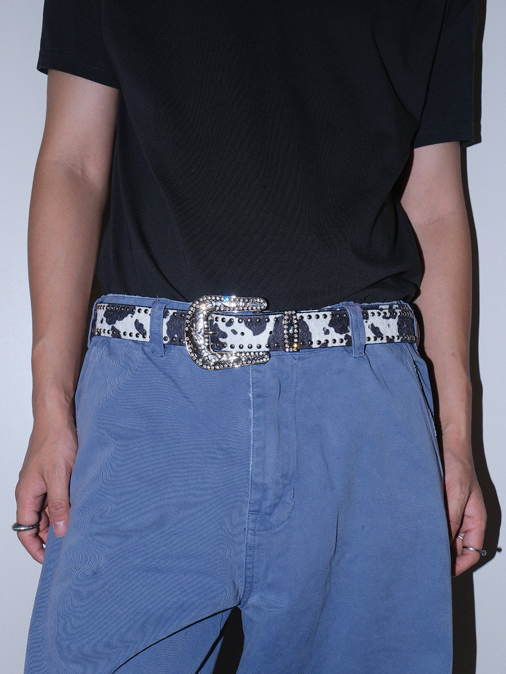Y2K Baroque Cow Print Studded Leather Belt