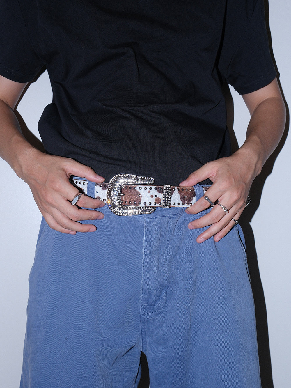 Y2K Baroque Cow Print Studded Leather Belt