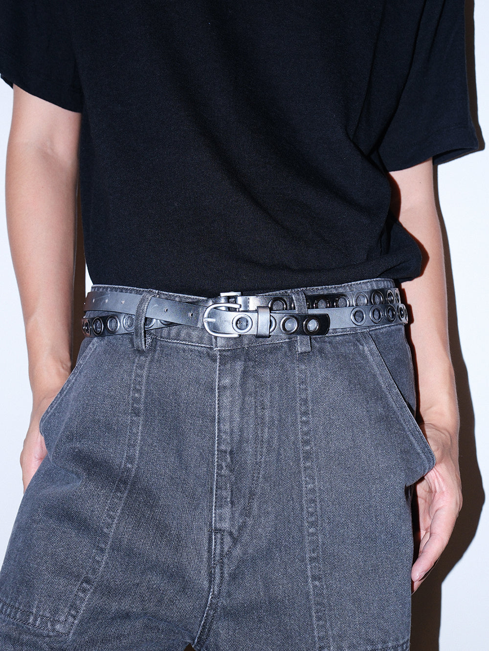 Silver Eyelet Extra Long Double Wrap Slim Belt