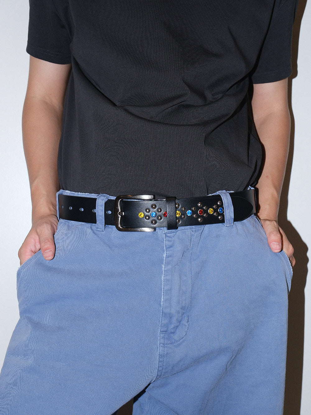 Rhinestone Studded Glossy Leather Belt
