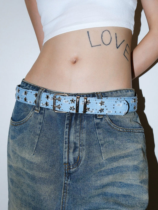 No-drill denim belt with sequins