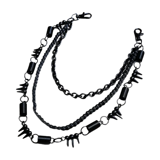 Black Metal Spiked Triple Chain Pants Chain