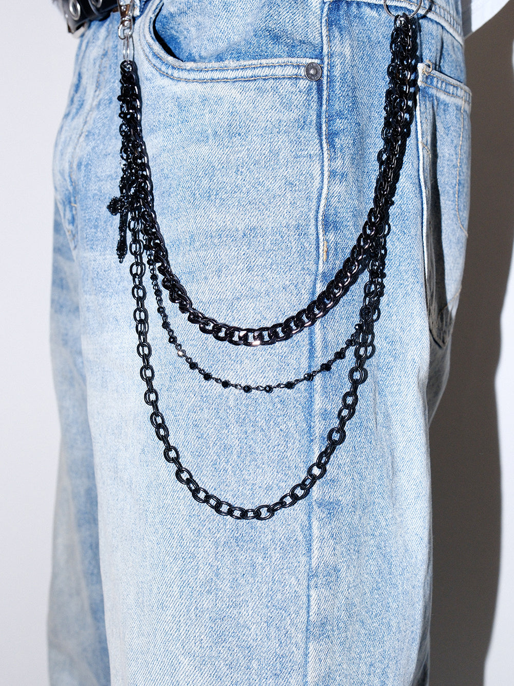 Black Triple Chain Cross Pants Chain