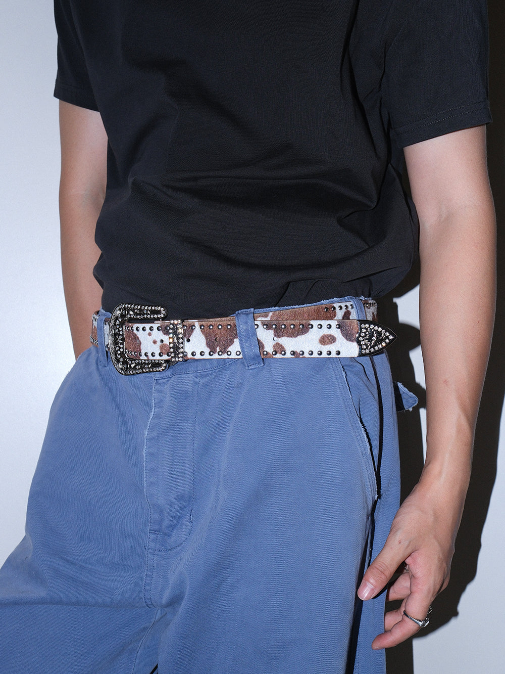 Y2K Baroque Cow Print Studded Leather Belt