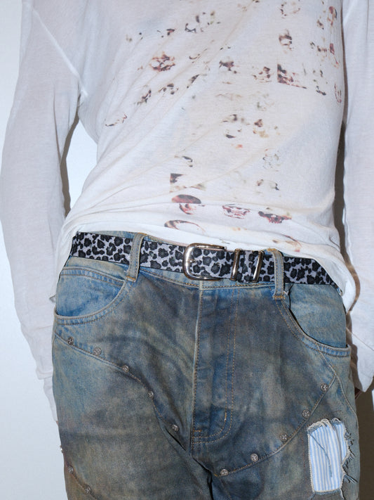 Leopard Print Skinny Black White Belt