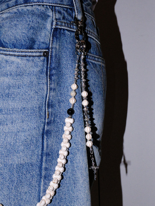 White Rose Bone Cross Punk Waist Chain