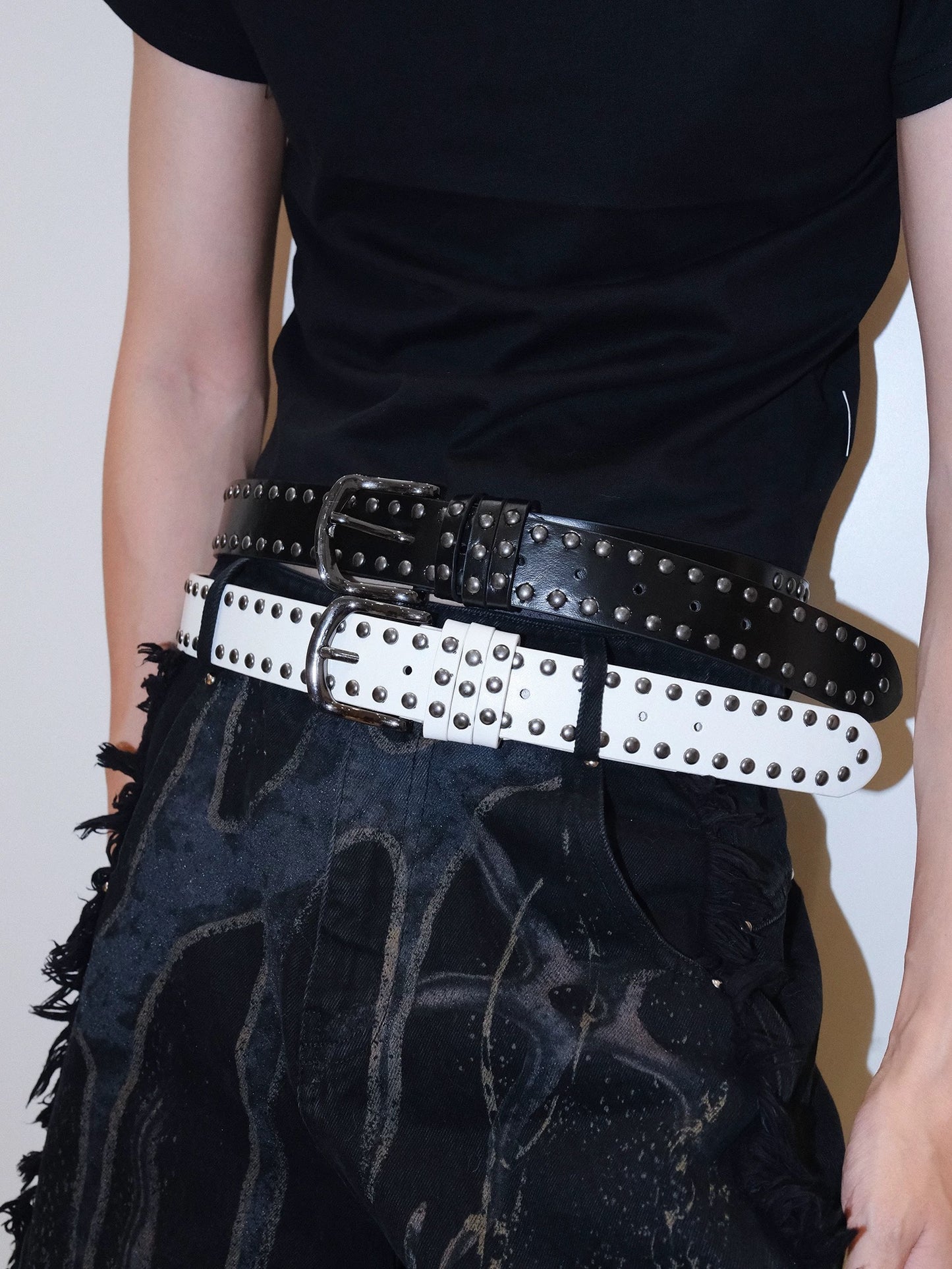 Black and white punk rivet belt