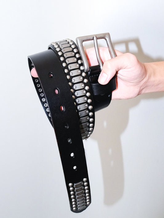 Genuine Leather Square Buckle Studded Belt