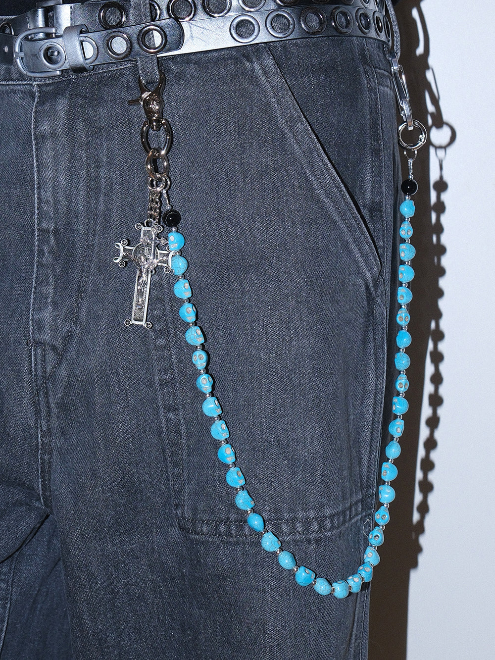 Blue Cross Skull Gothic Belt Chain