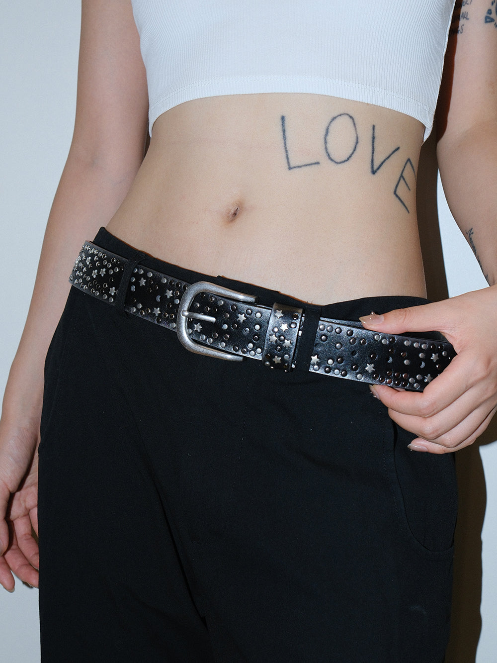 Y2K Distressed Star Stud Metal Pin Buckle Belt
