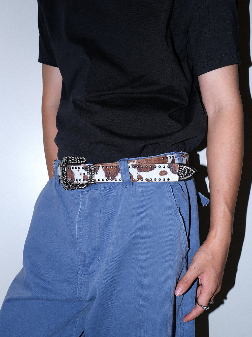 Y2K Baroque Cow Print Studded Leather Belt