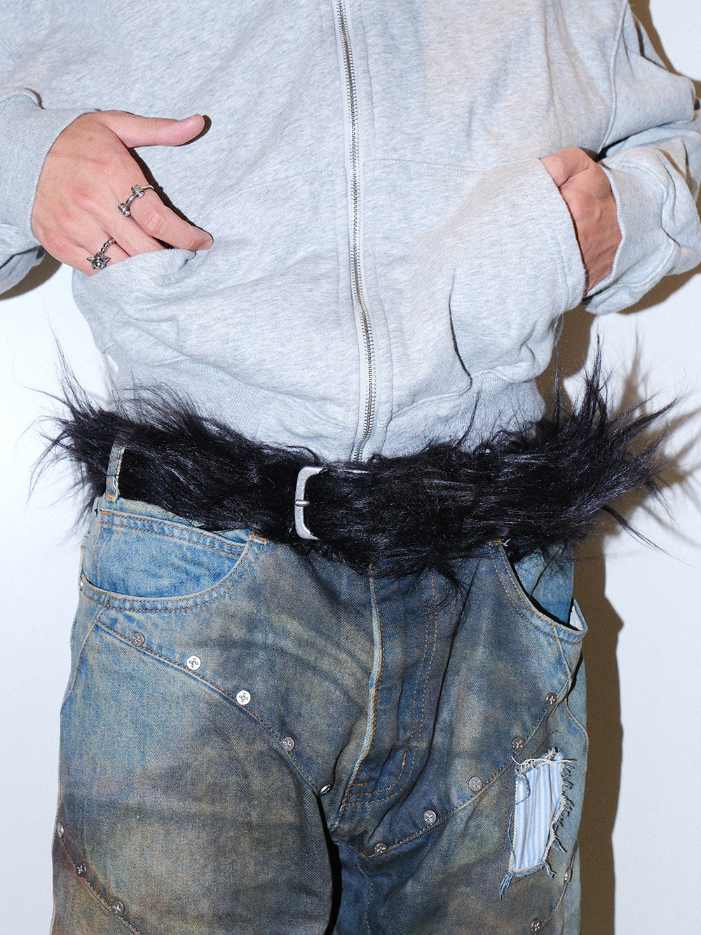 Y2K Long Hair Fur Leather Fashion Belt