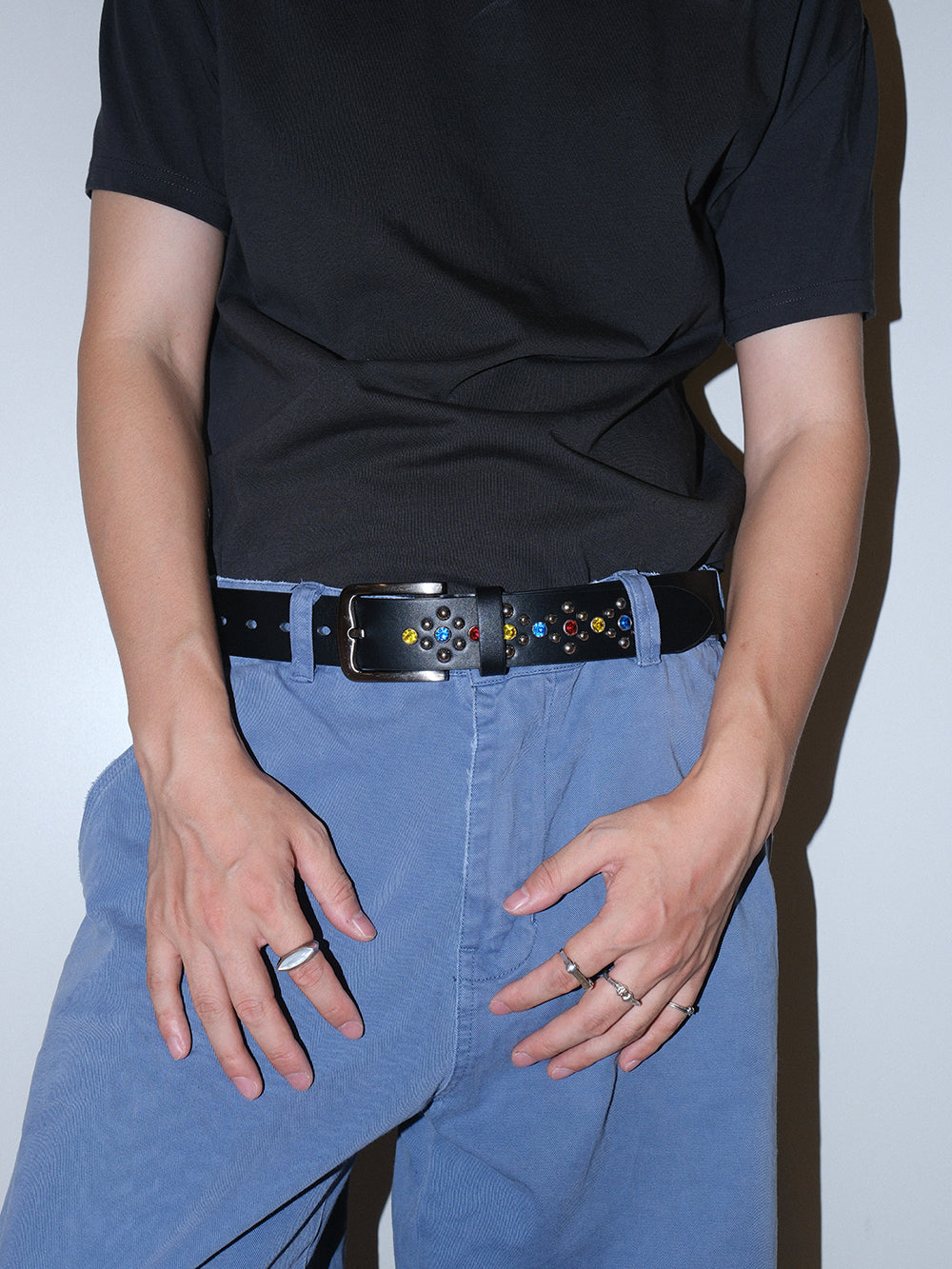 Rhinestone Studded Glossy Leather Belt
