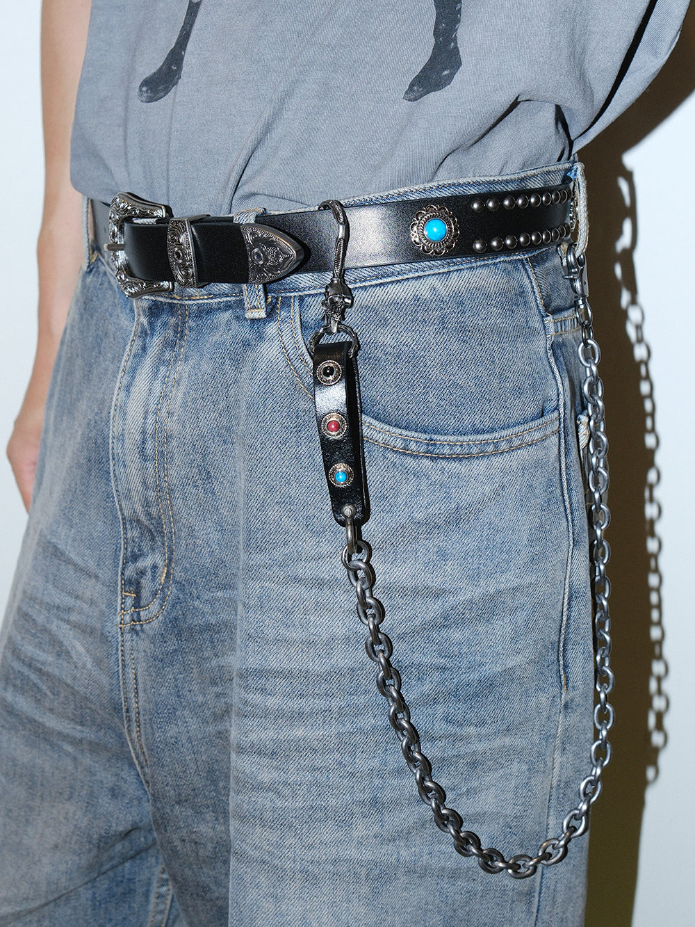 Turquoise Pattern Metal Skull Waist Chain