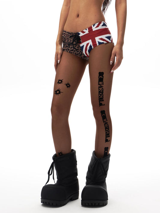 Distressed Letter Print Sheer Brown Tights