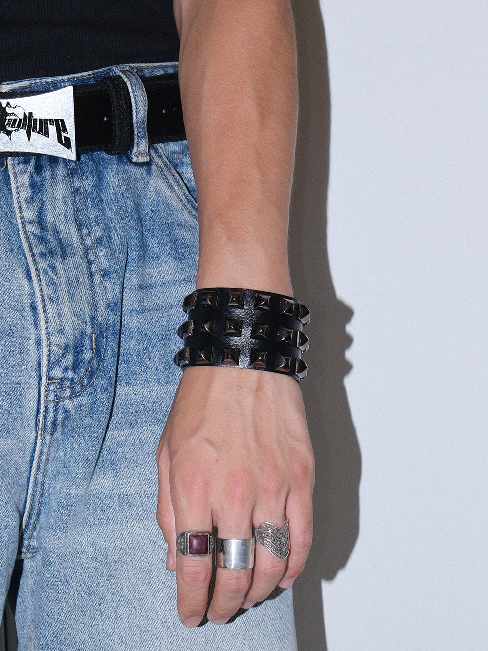 Y2K Punk Wide Studded Cuff Bracelet
