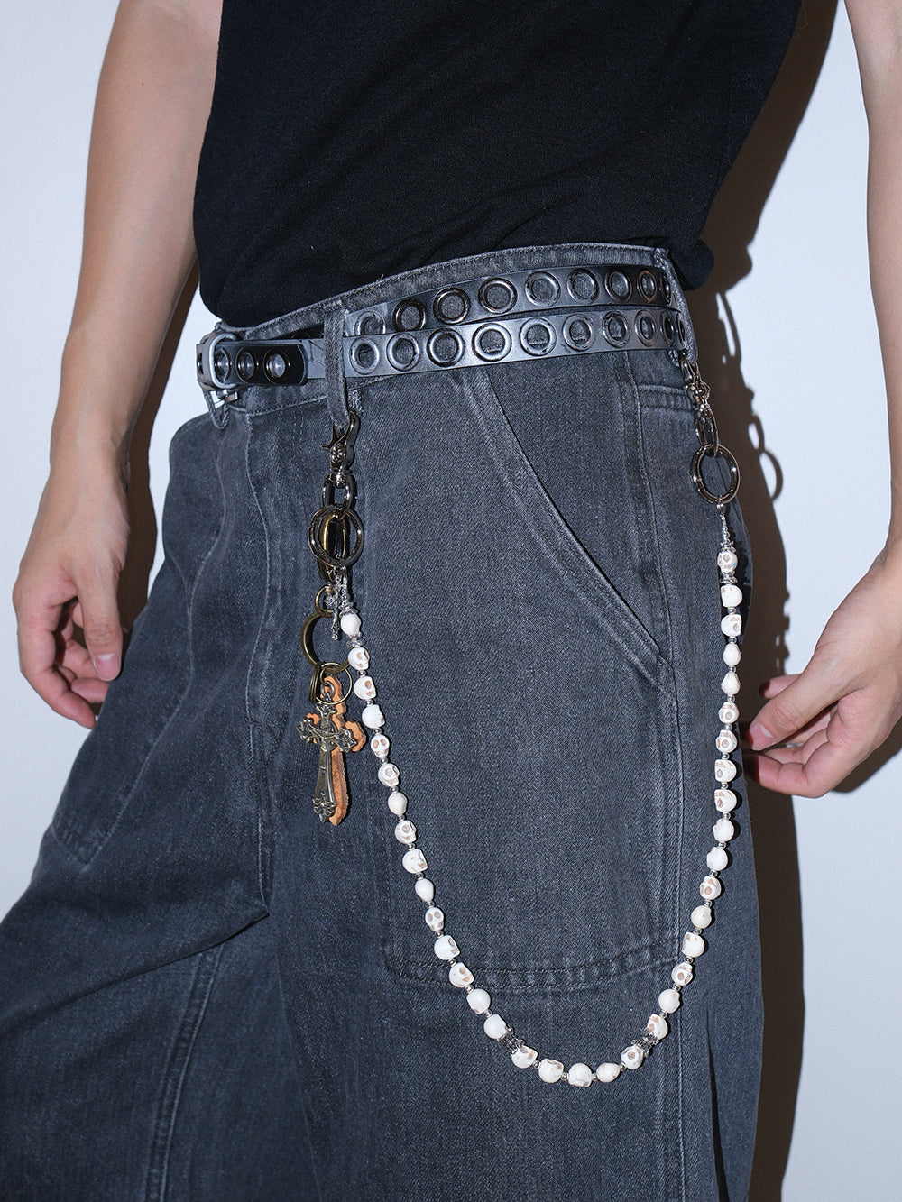 Retro Copper Cross Skull Pendant Chain