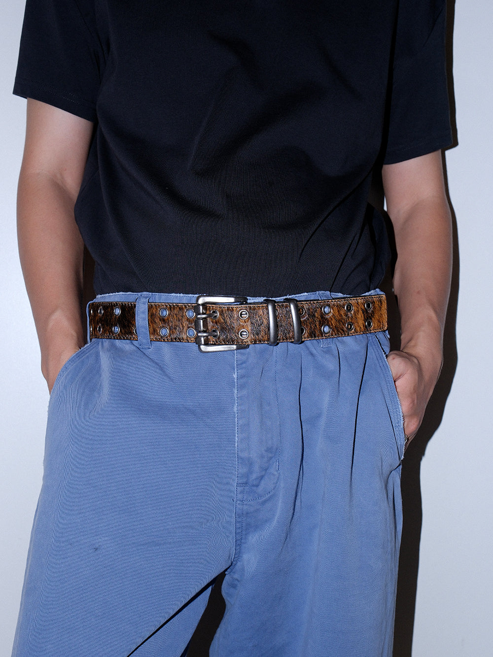 Adjustable No Punch Double Buckle Leather Belt