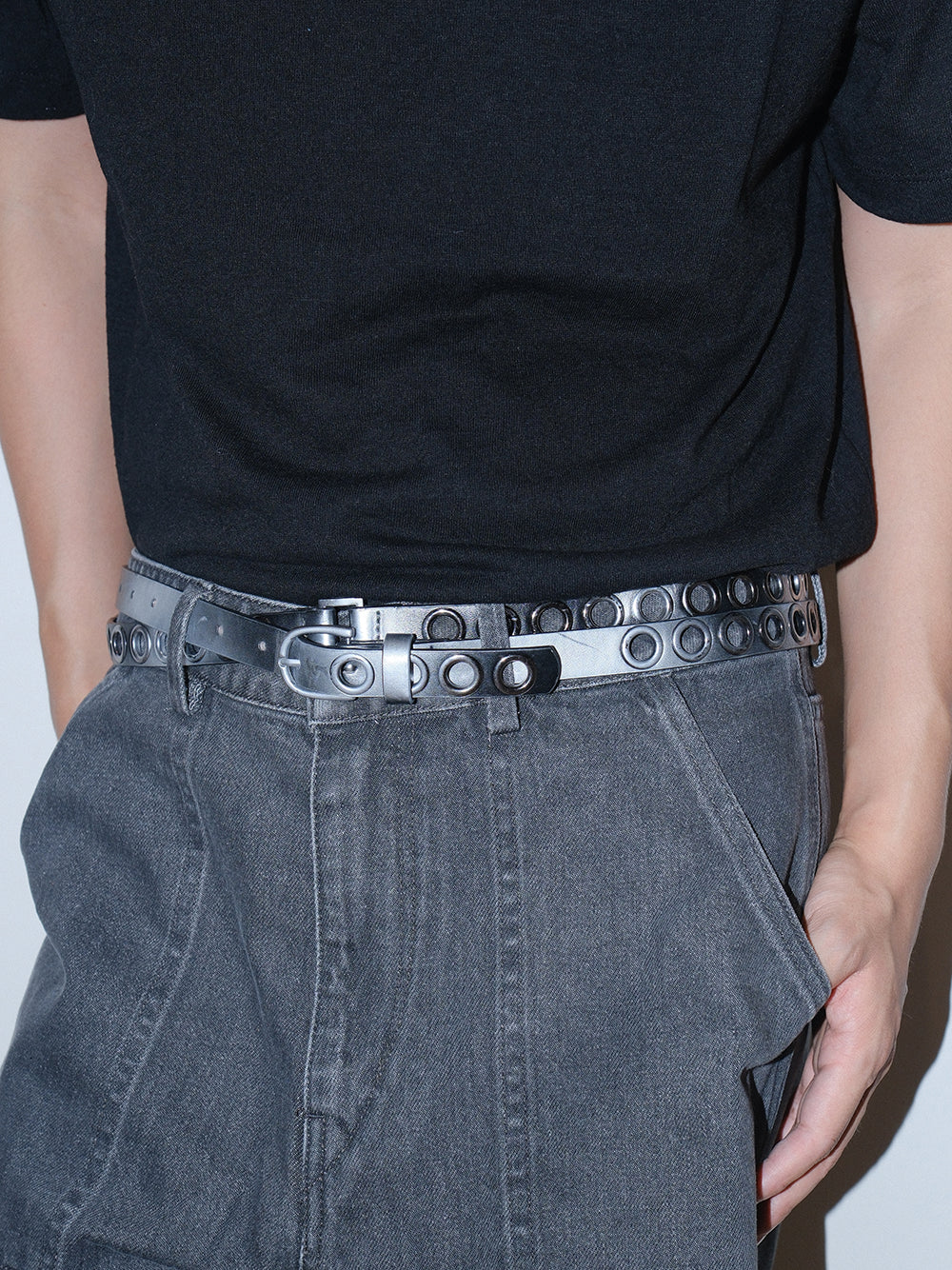 Silver Eyelet Extra Long Double Wrap Slim Belt