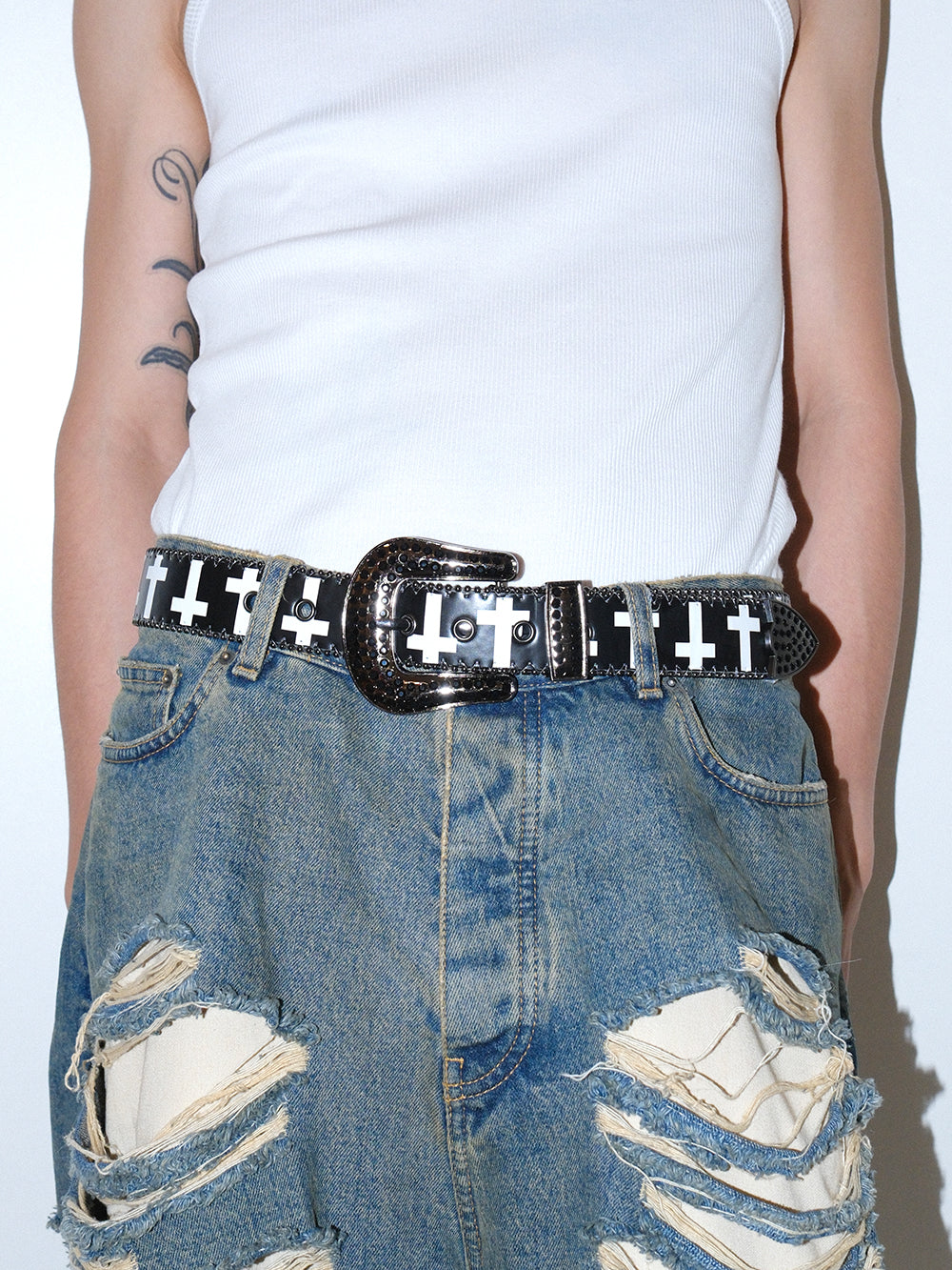 Y2K Gothic Rhinestone Cross Leather Belt