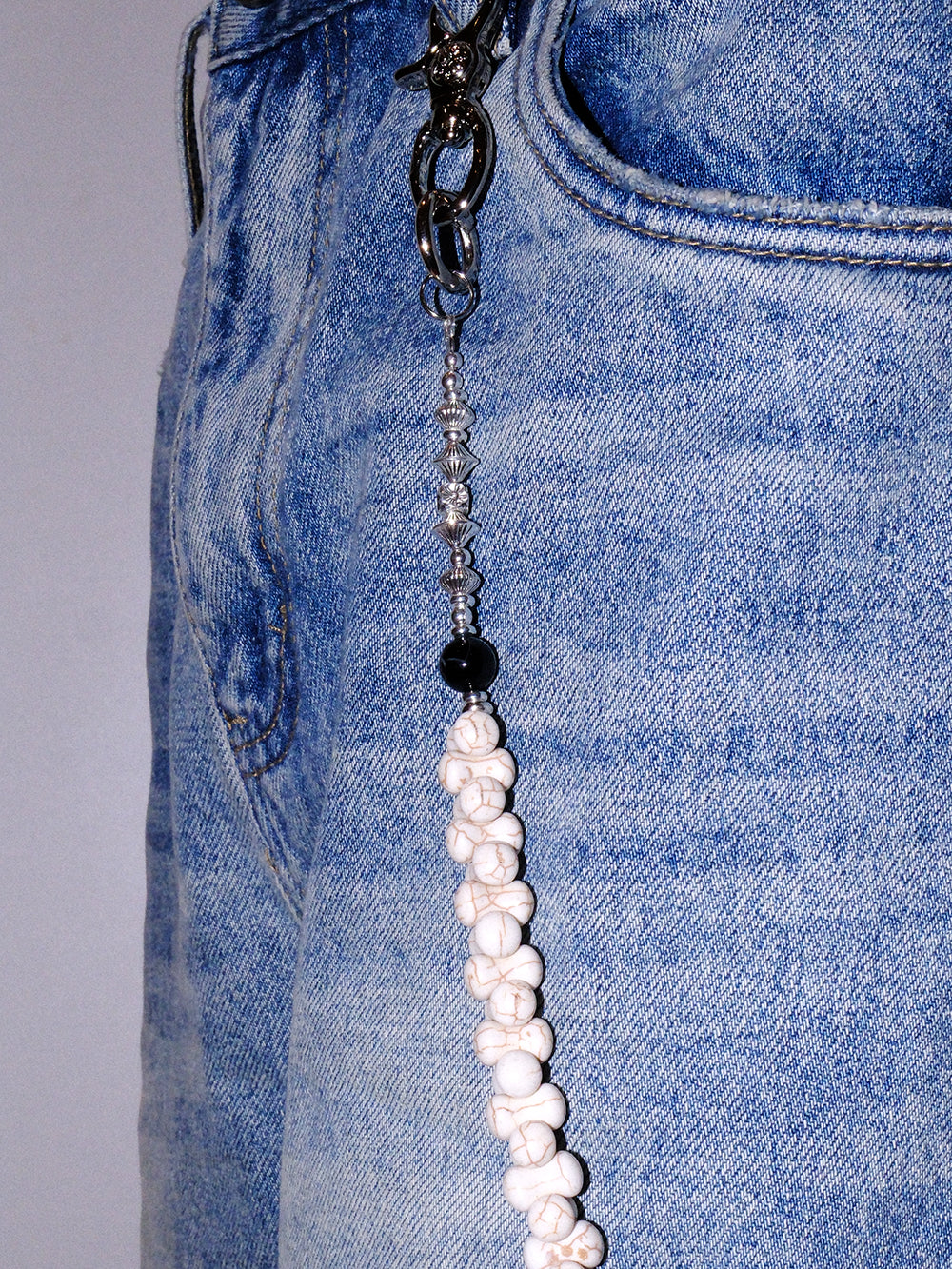 White Rose Bone Cross Punk Waist Chain