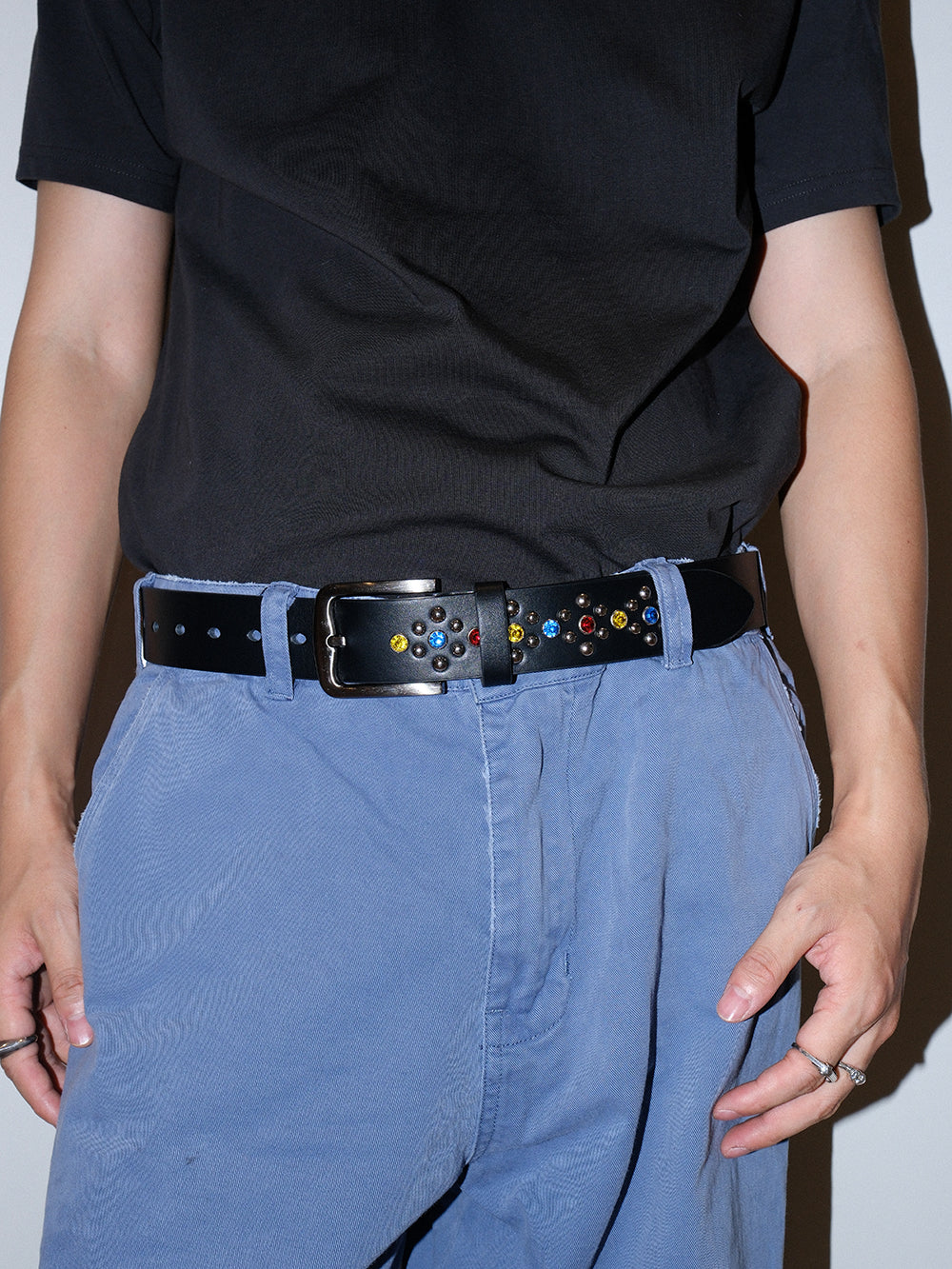 Rhinestone Studded Glossy Leather Belt
