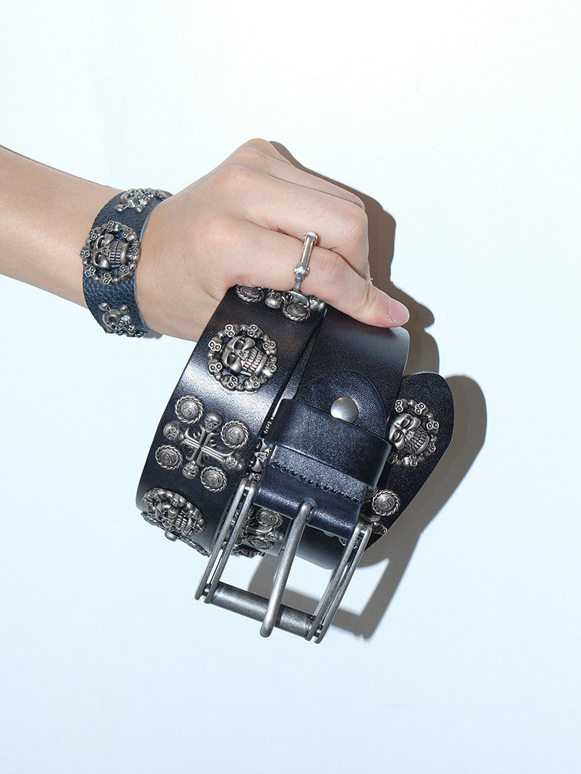 Square Buckle Cross Skull Leather Belt
