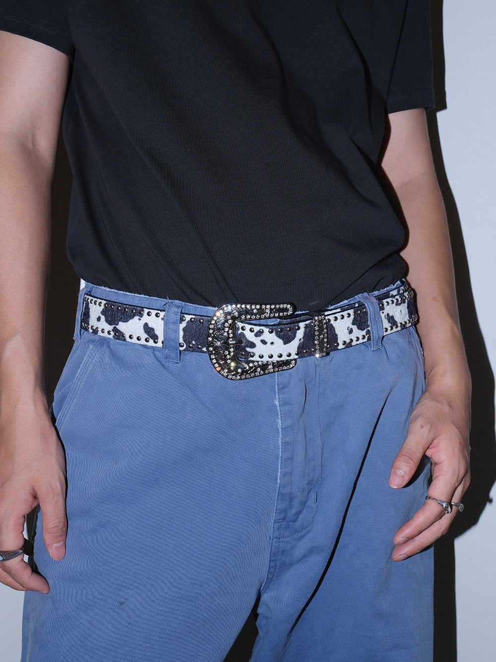 Y2K Baroque Cow Print Studded Leather Belt
