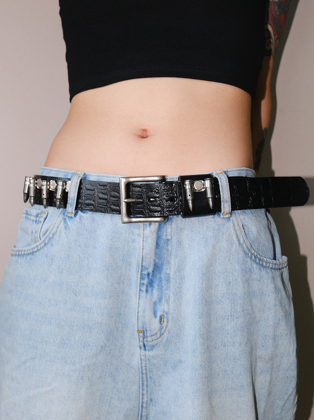 Western Cowboy Bullet Studded Leather Belt