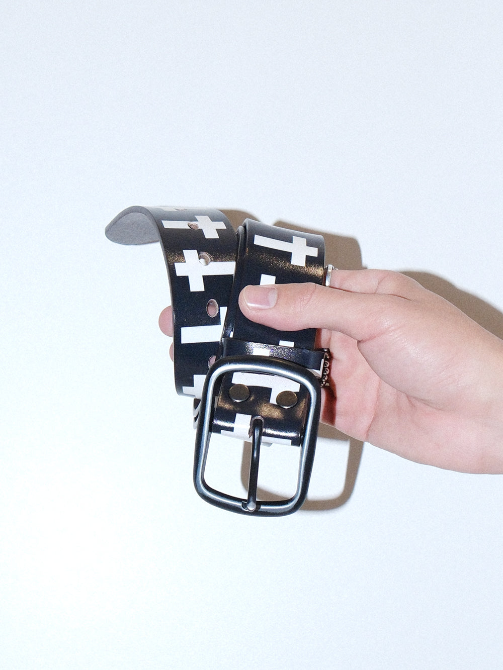 Punk Vintage Cross Print Distressed Leather Belt