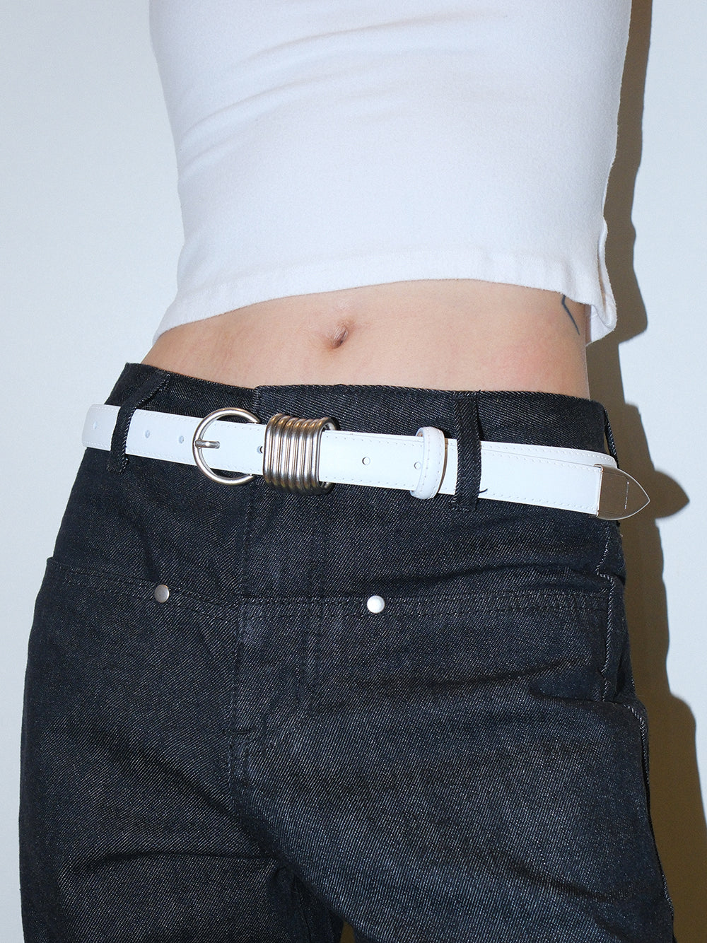 Genuine Leather Belt with Round Buckle