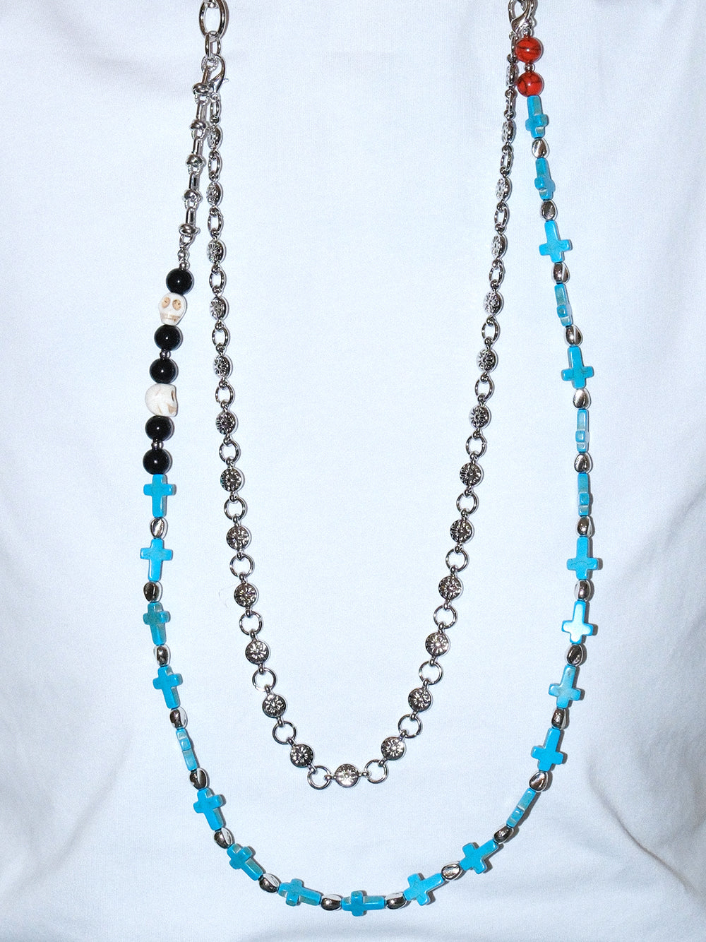 Blue Skull Cross Studded Pants Chain