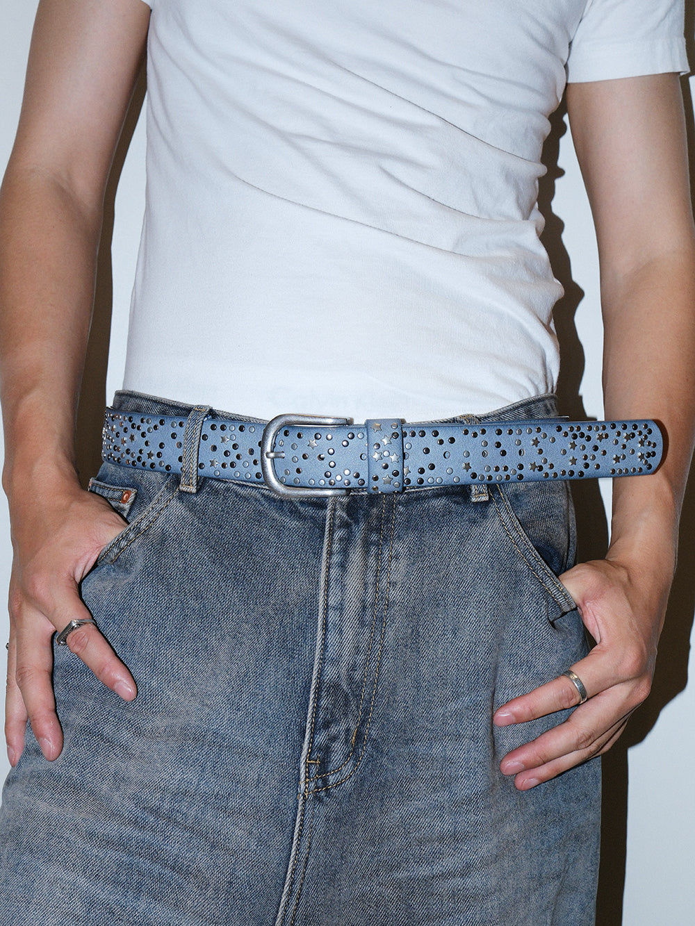 Y2K Distressed Star Stud Metal Pin Buckle Belt