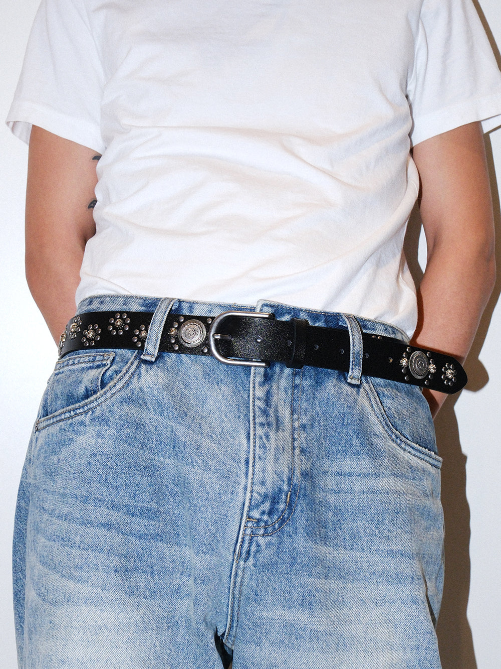 Vintage Starburst Studded U Buckle Leather Belt