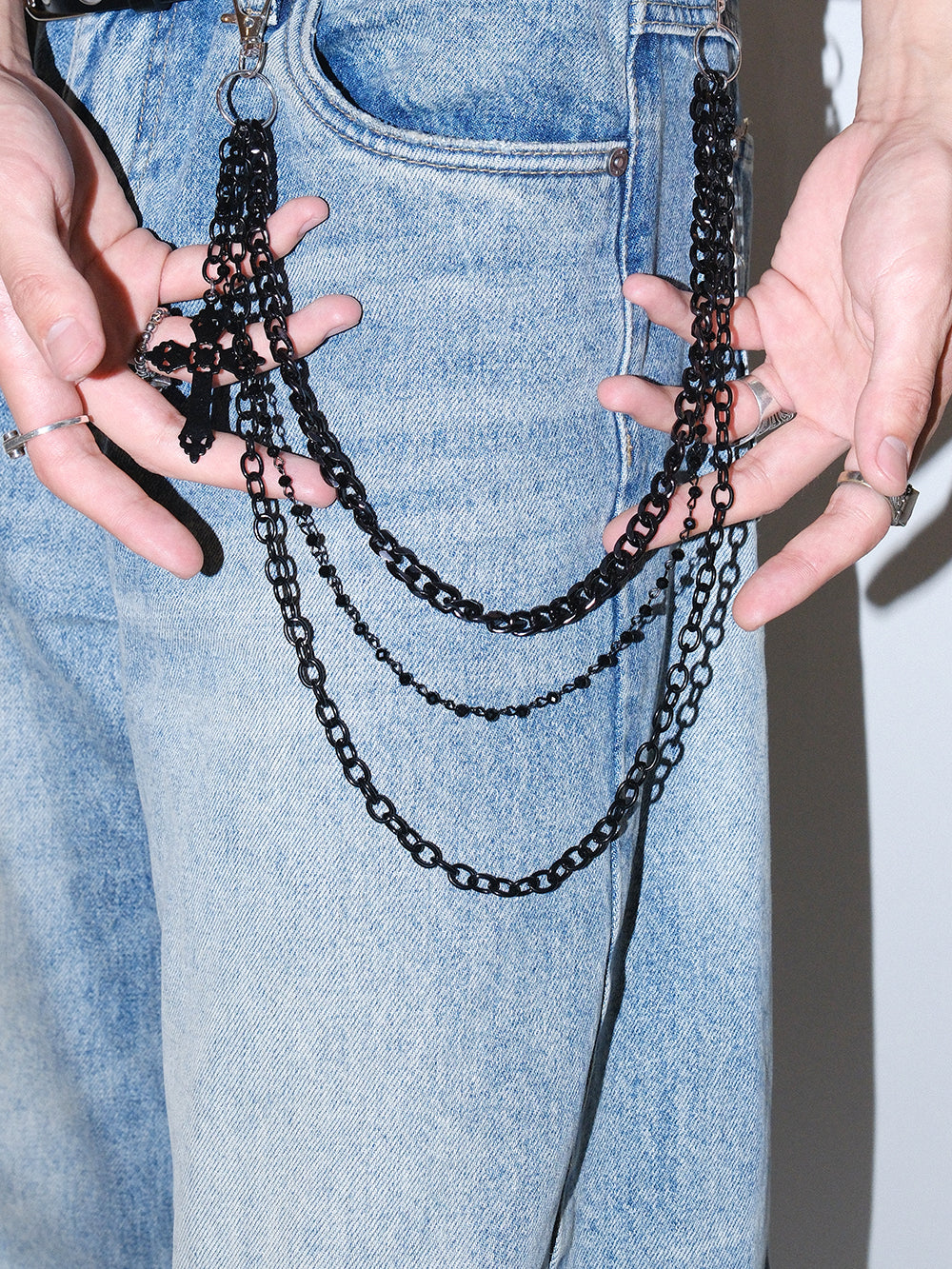 Black Triple Chain Cross Pants Chain