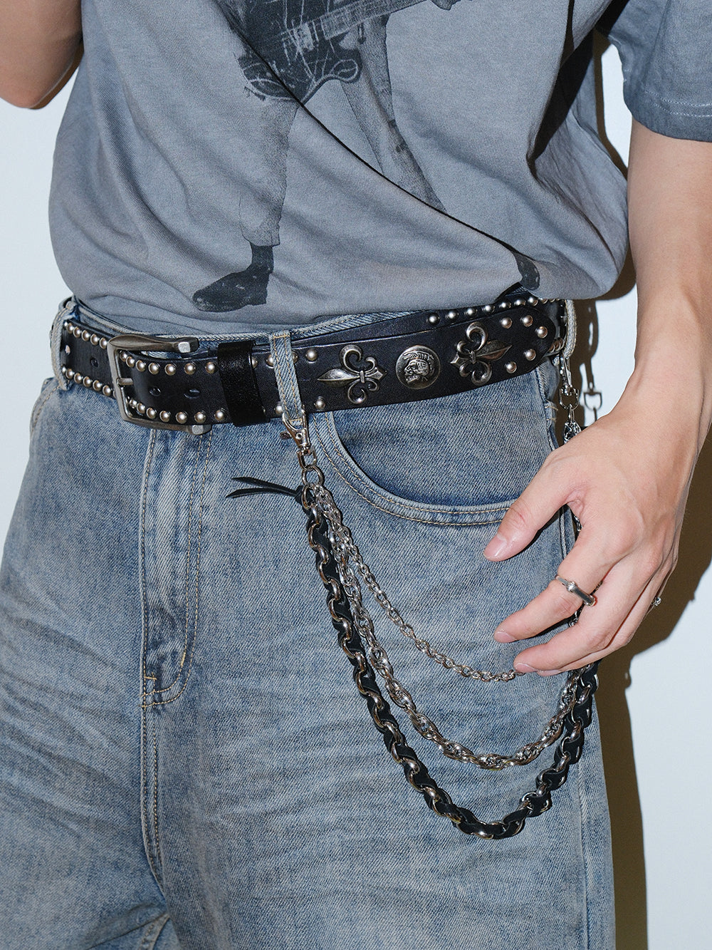 Braided Leather Triple Chain Metal Hook Pants Chain