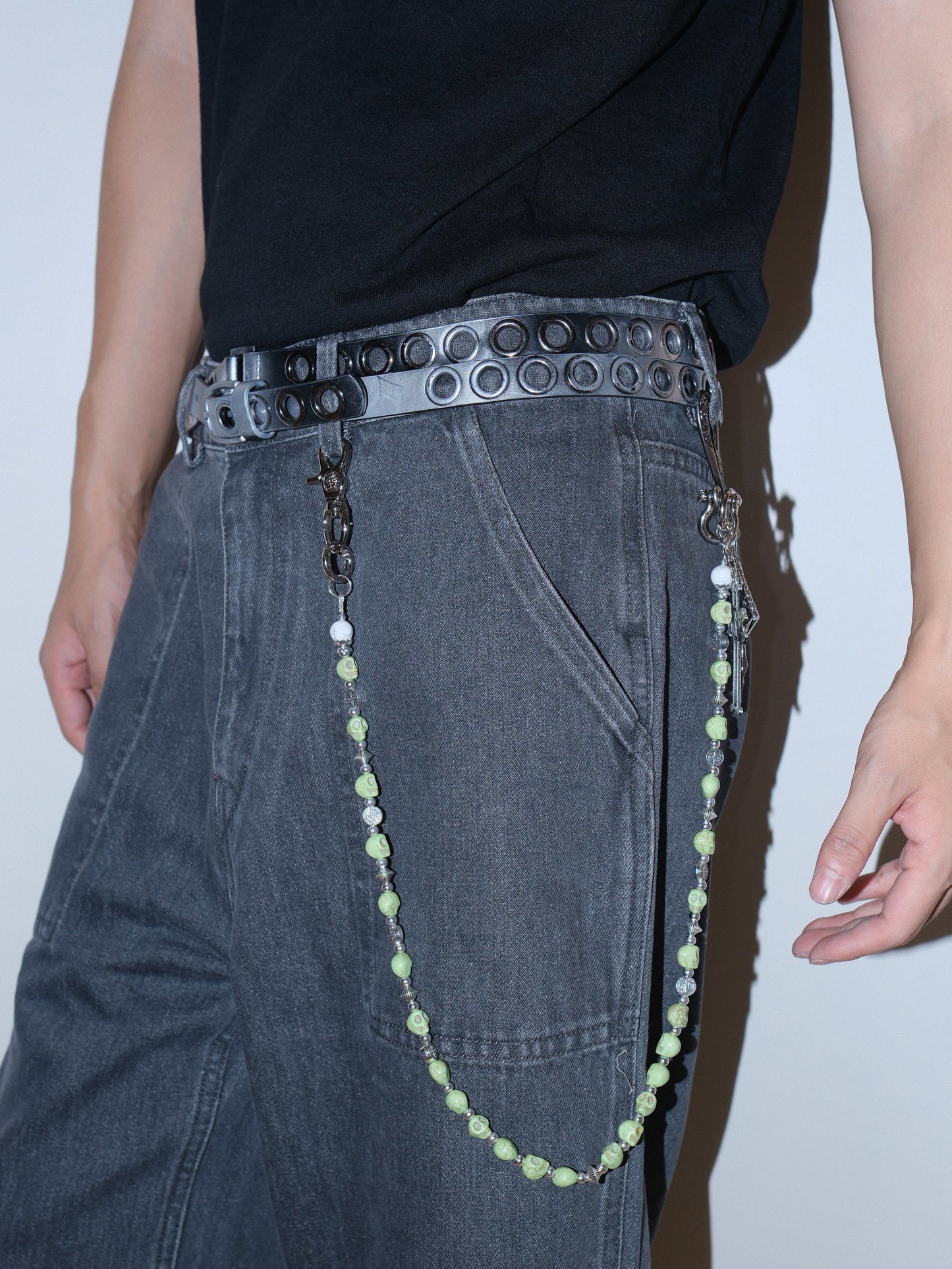 Gothic Green Skull Cross Turquoise Pendant Chain