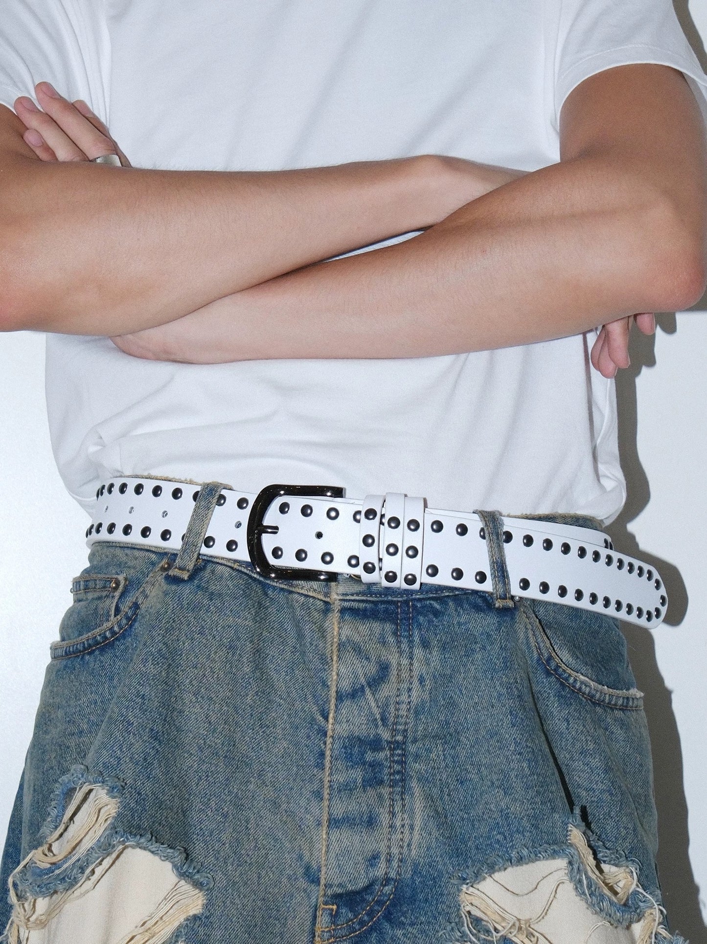 Black and white punk rivet belt