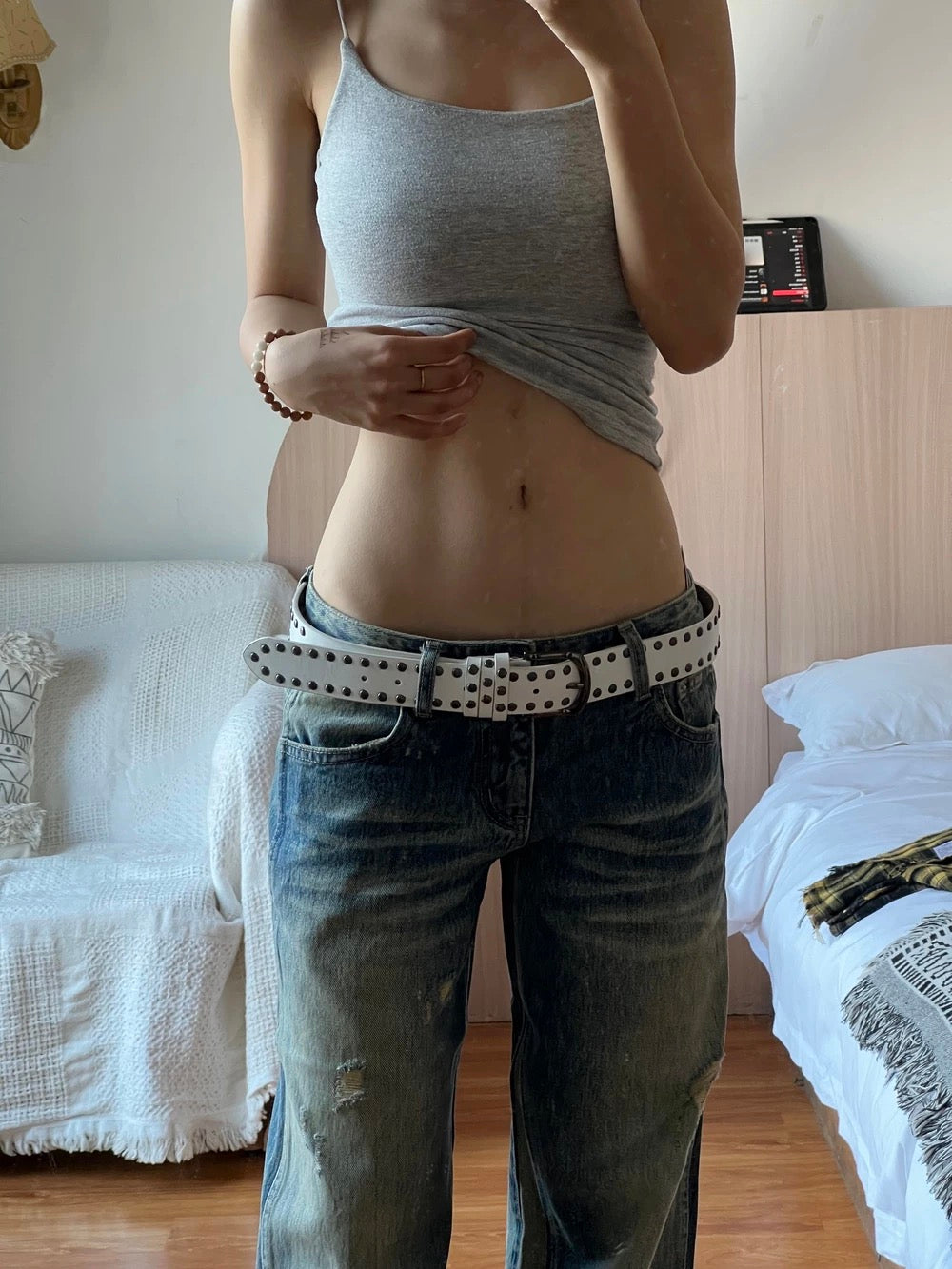 Black and white punk rivet belt