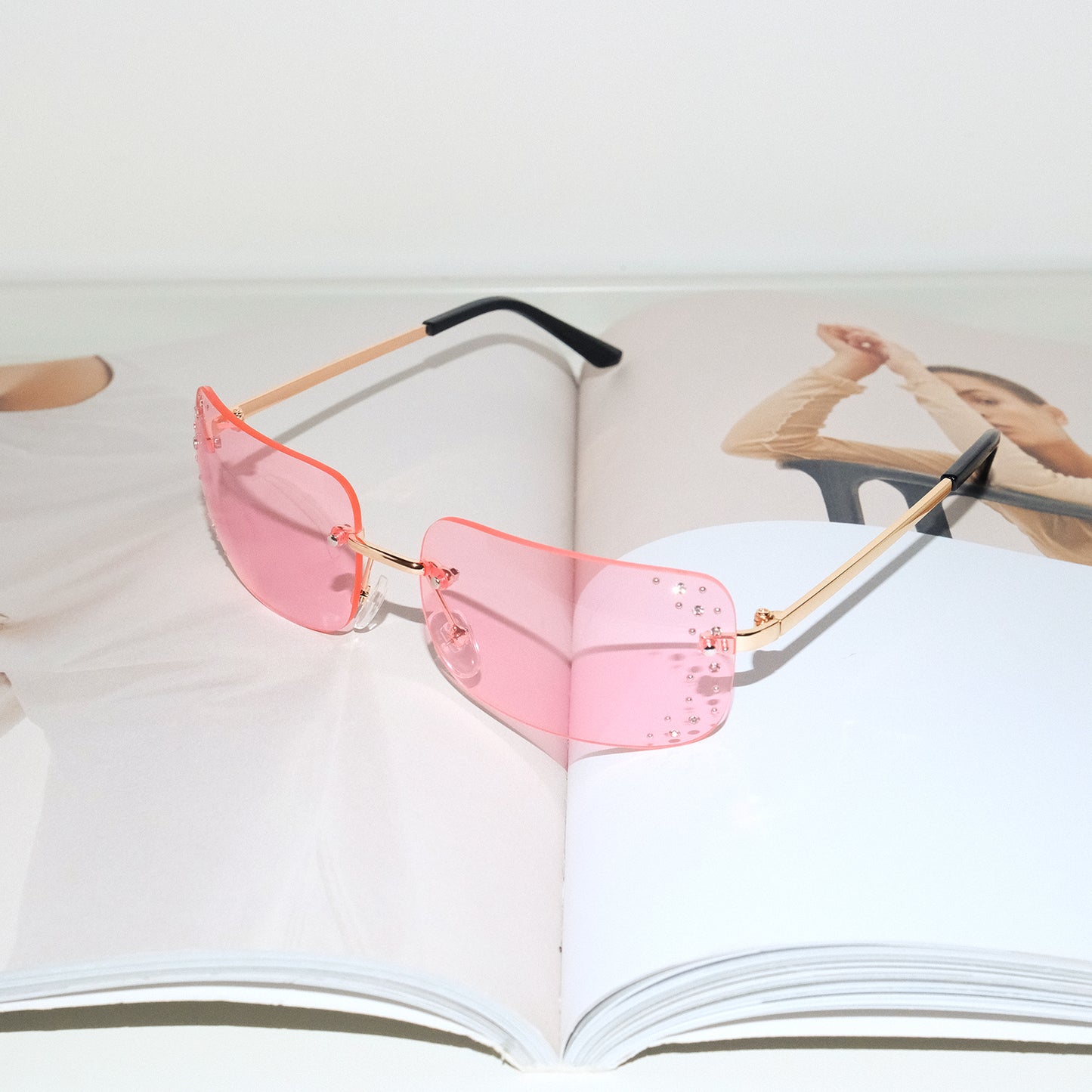 Rimless Rhinestone UV Protection Sunglasses