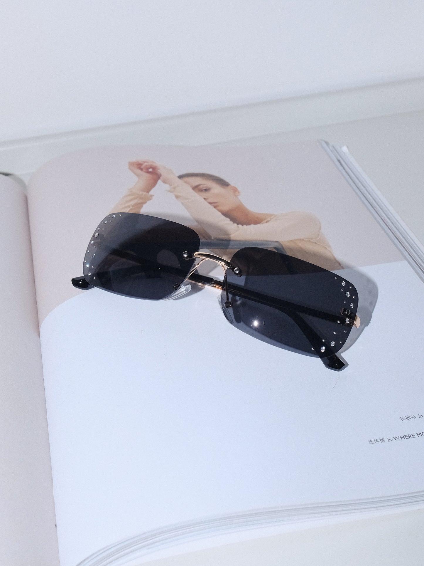Rimless Rhinestone UV Protection Sunglasses