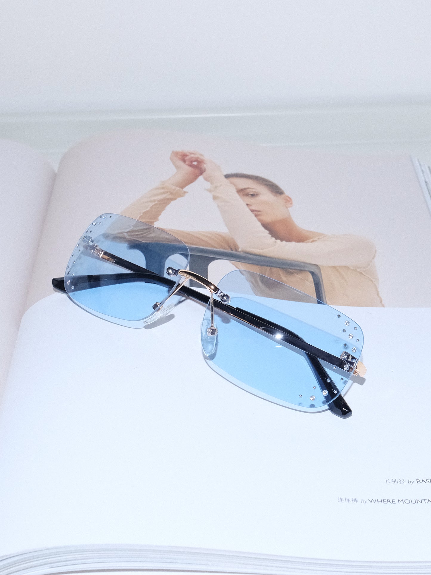 Rimless Rhinestone UV Protection Sunglasses