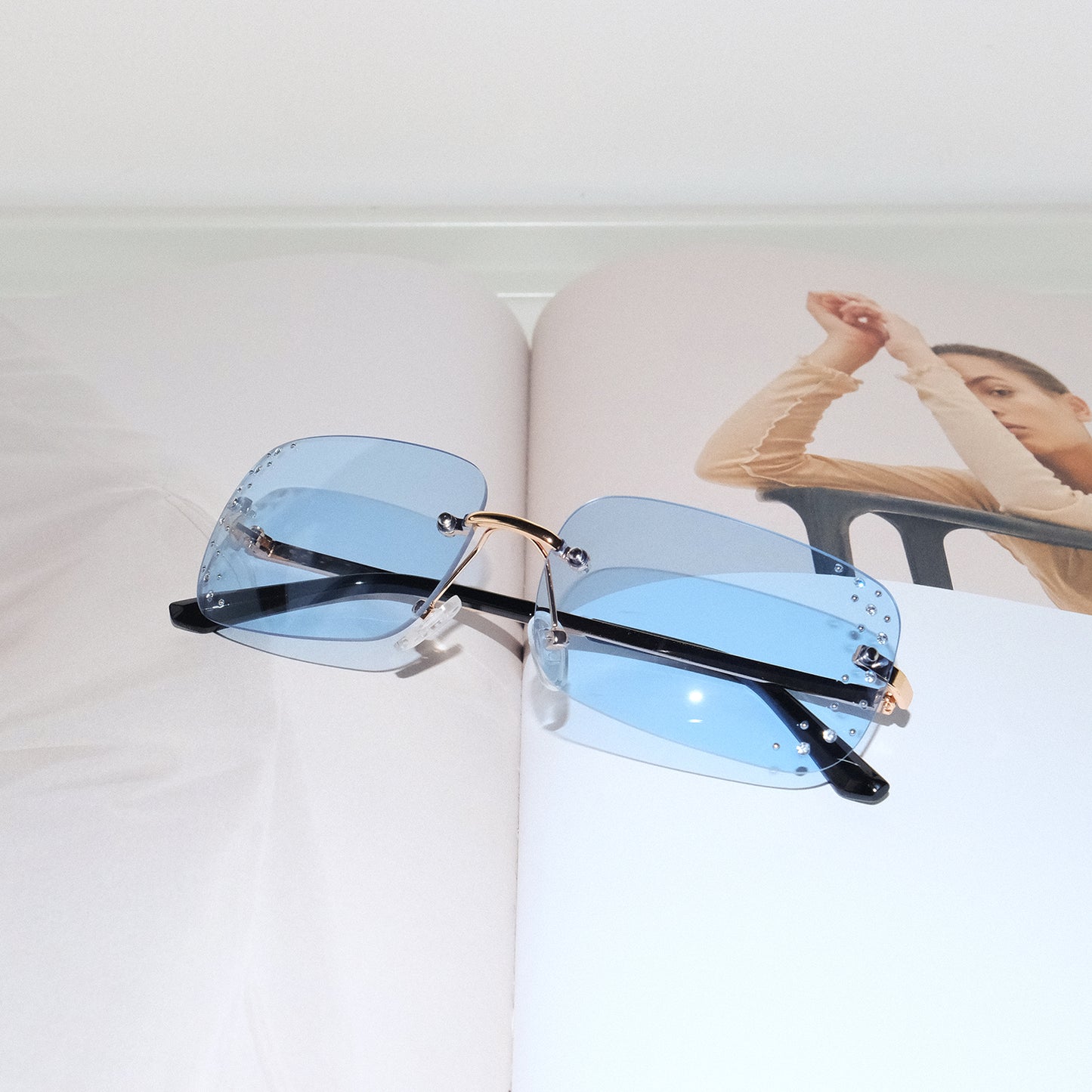 Rimless Rhinestone UV Protection Sunglasses