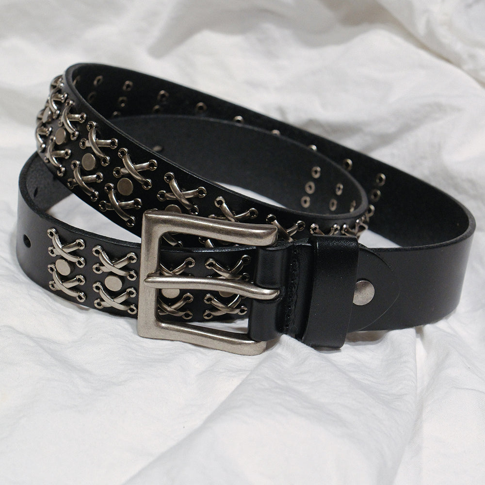 Genuine Leather Thorn Carved Studded Belt