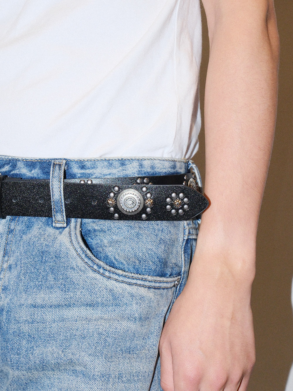 Vintage Starburst Studded U Buckle Leather Belt