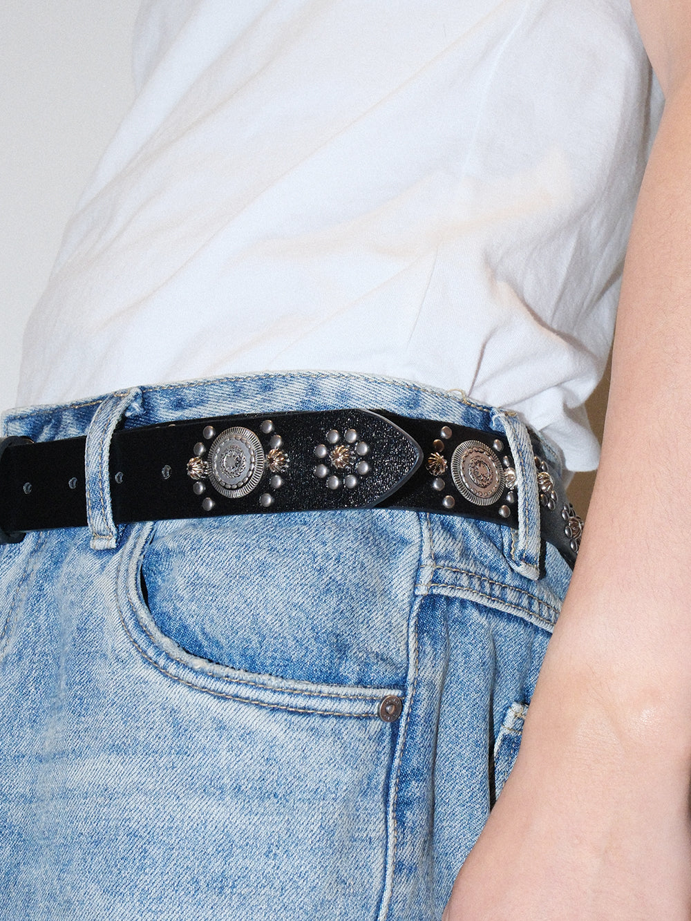 Vintage Starburst Studded U Buckle Leather Belt
