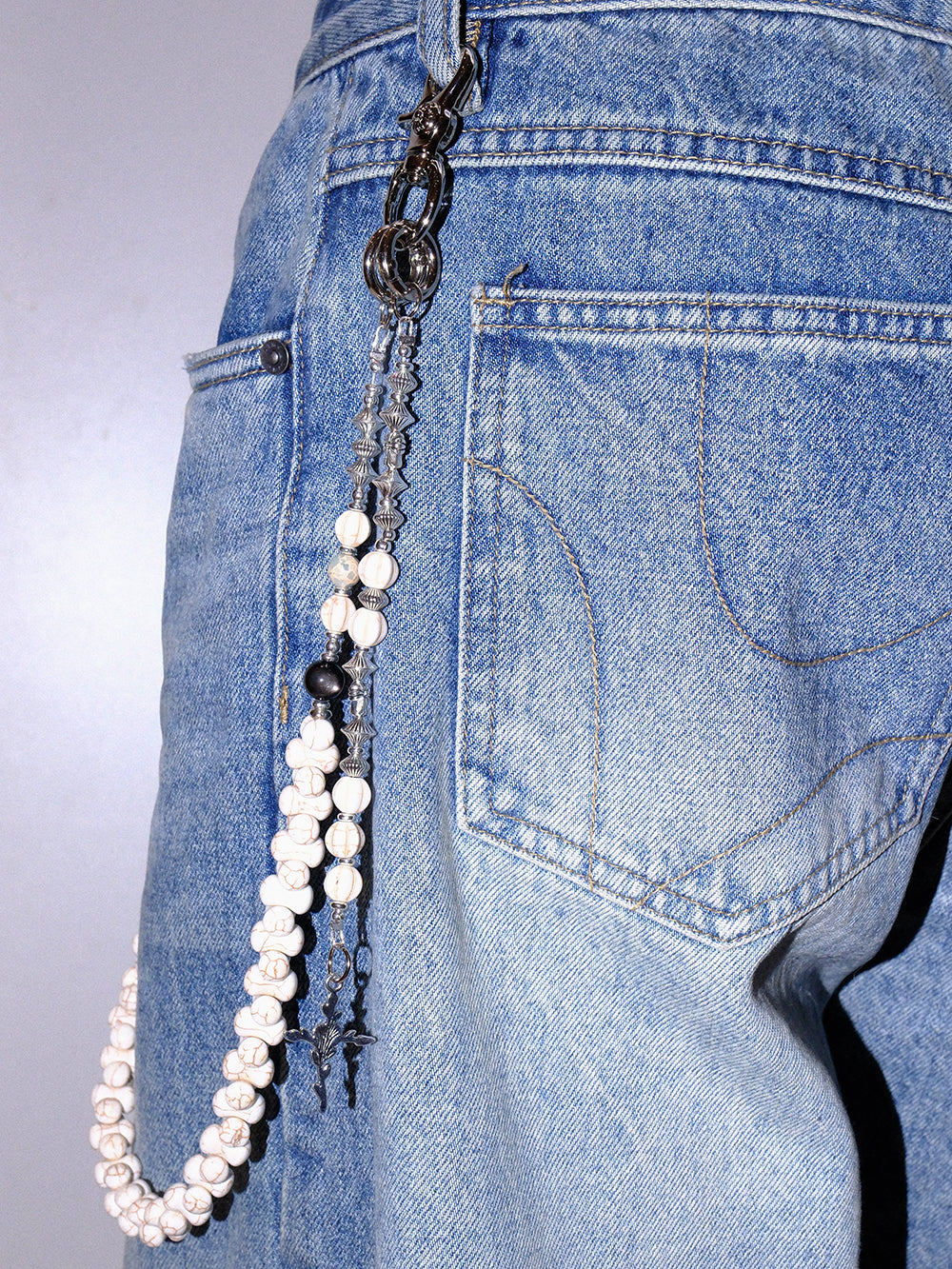 White Rose Bone Cross Punk Waist Chain