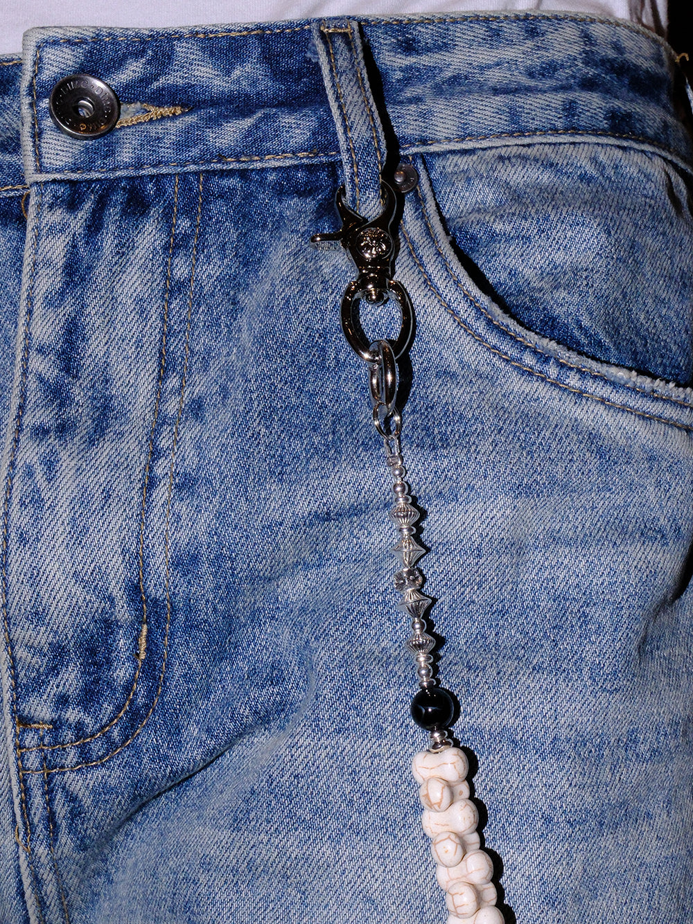 White Rose Bone Cross Punk Waist Chain